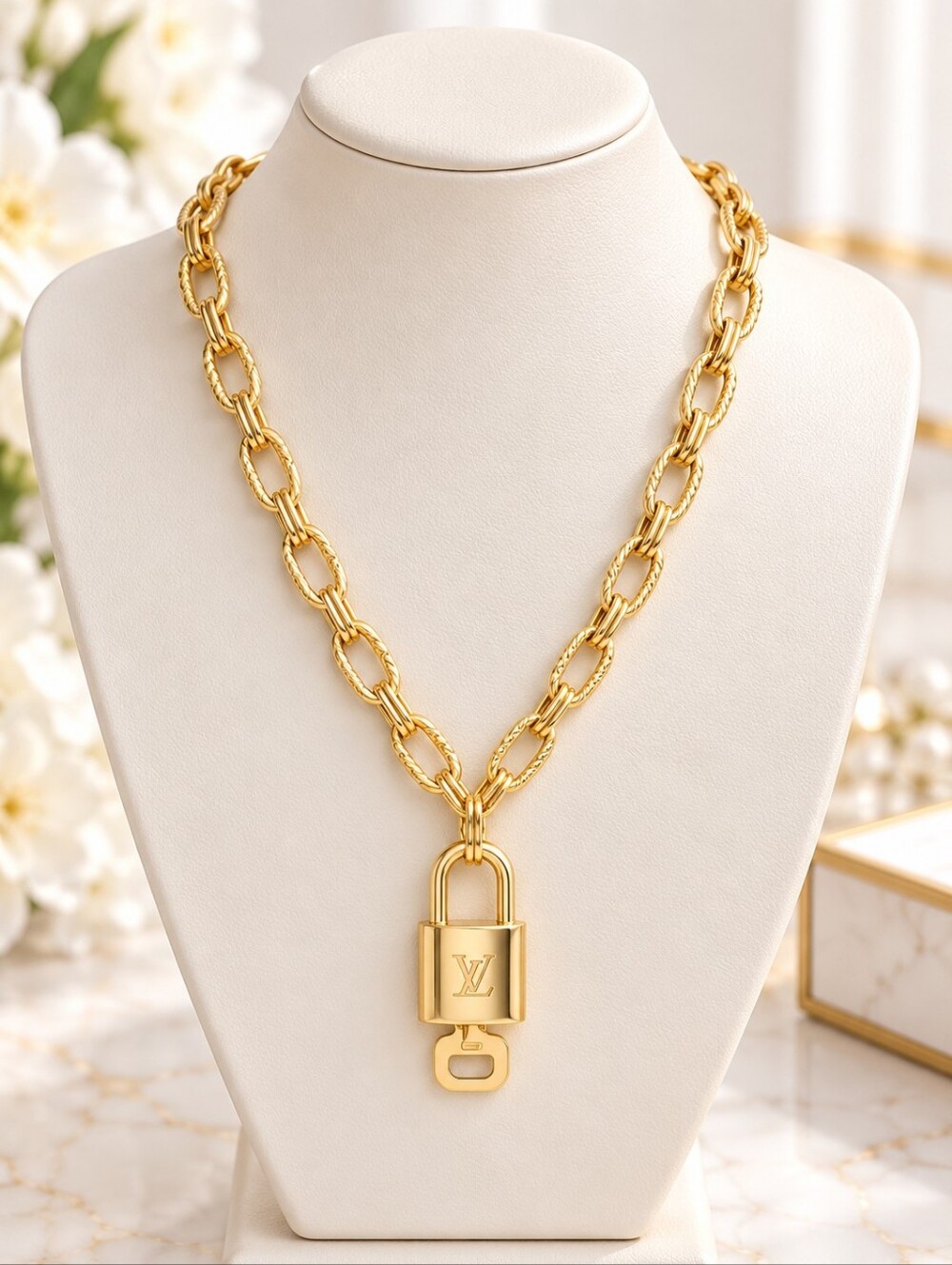 Gold-Plated Necklace with Authentic Louis Vuitton Padlock